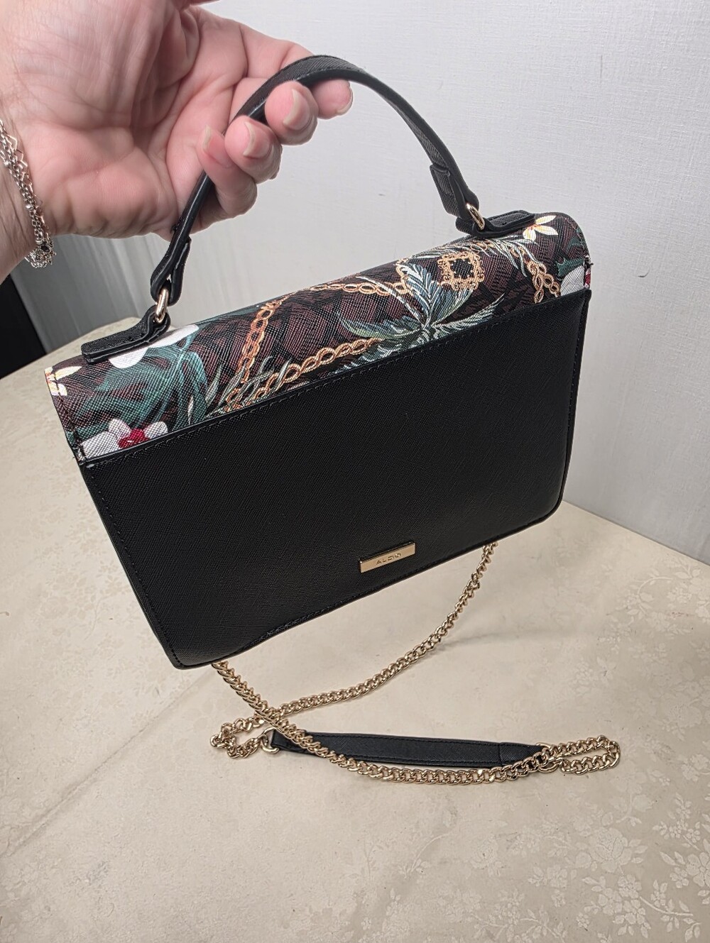 ALDO Tropical Tiger Floral Chain Print Top Handle Crossbody Satchel Bag - Picture 5 of 12